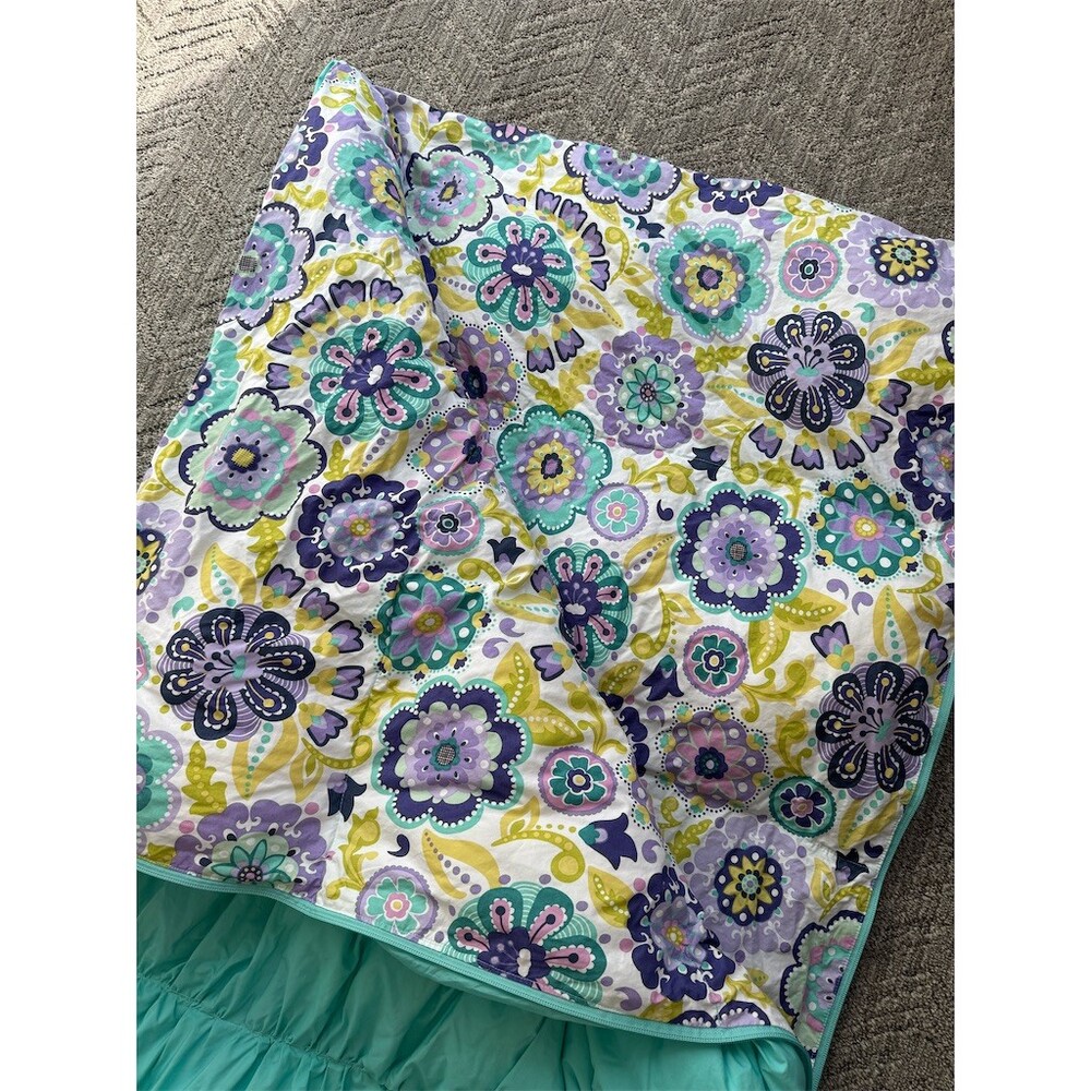 PBteen Pottery Barn Teen Sleeping Bag Teal Aqua Purple Floral Zip 32x75 - Picture 2 of 13